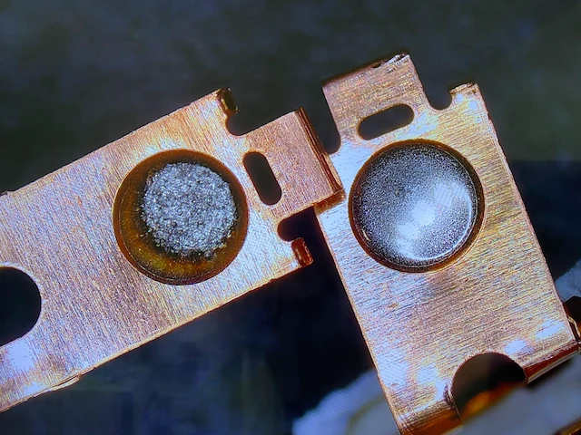 Comparison of a degraded and a healthy relay contact surface