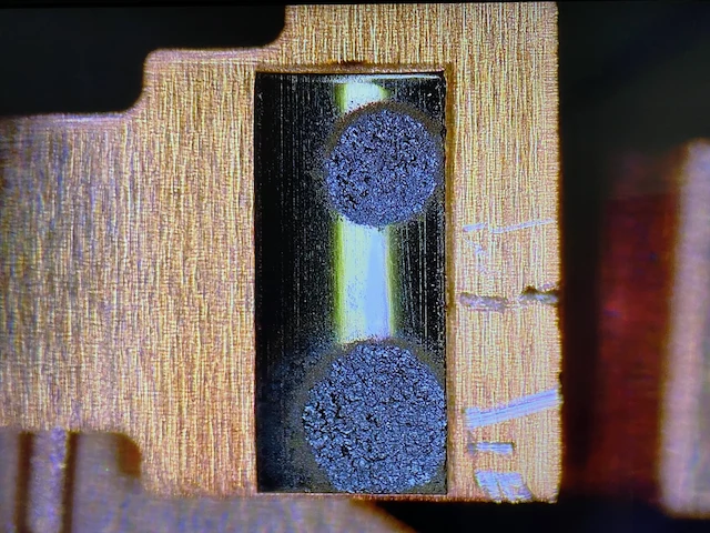 Severely degraded relay contact surfaces after inrush current tests