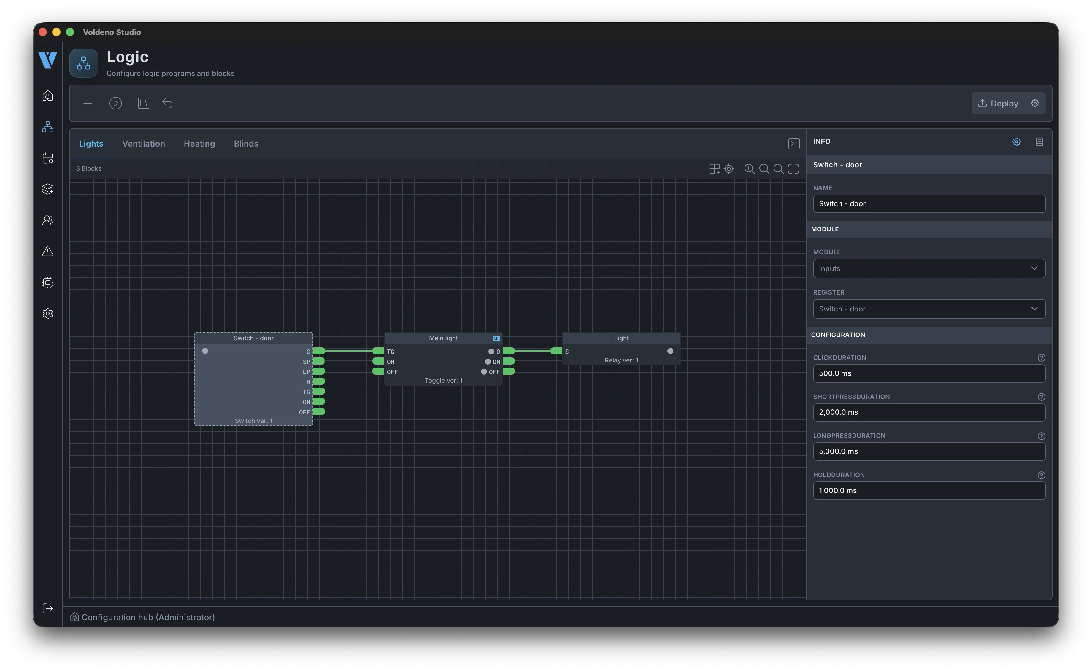 Light block parameters linked to hardware channels