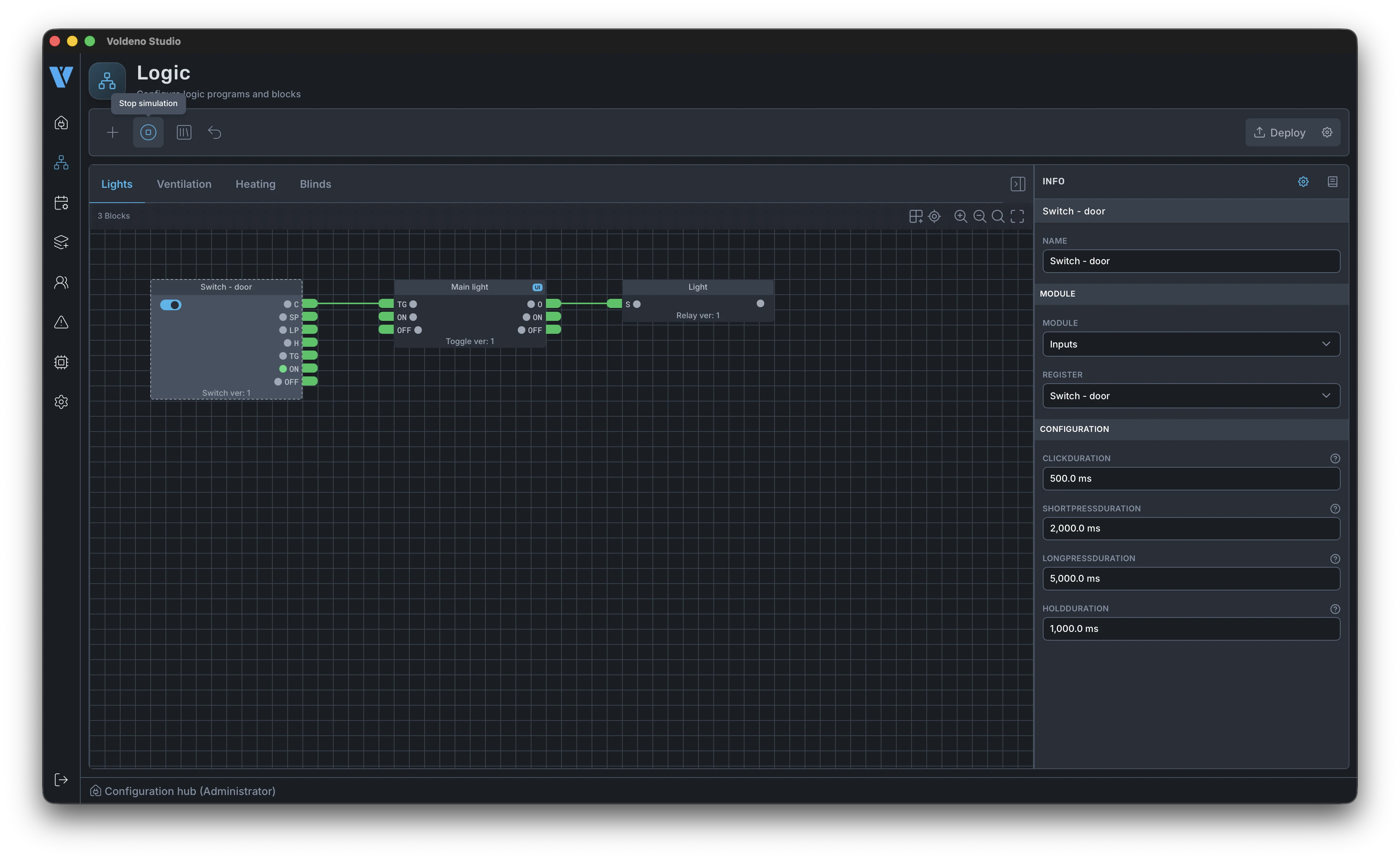 Logic simulation in Voldeno Studio before deployment