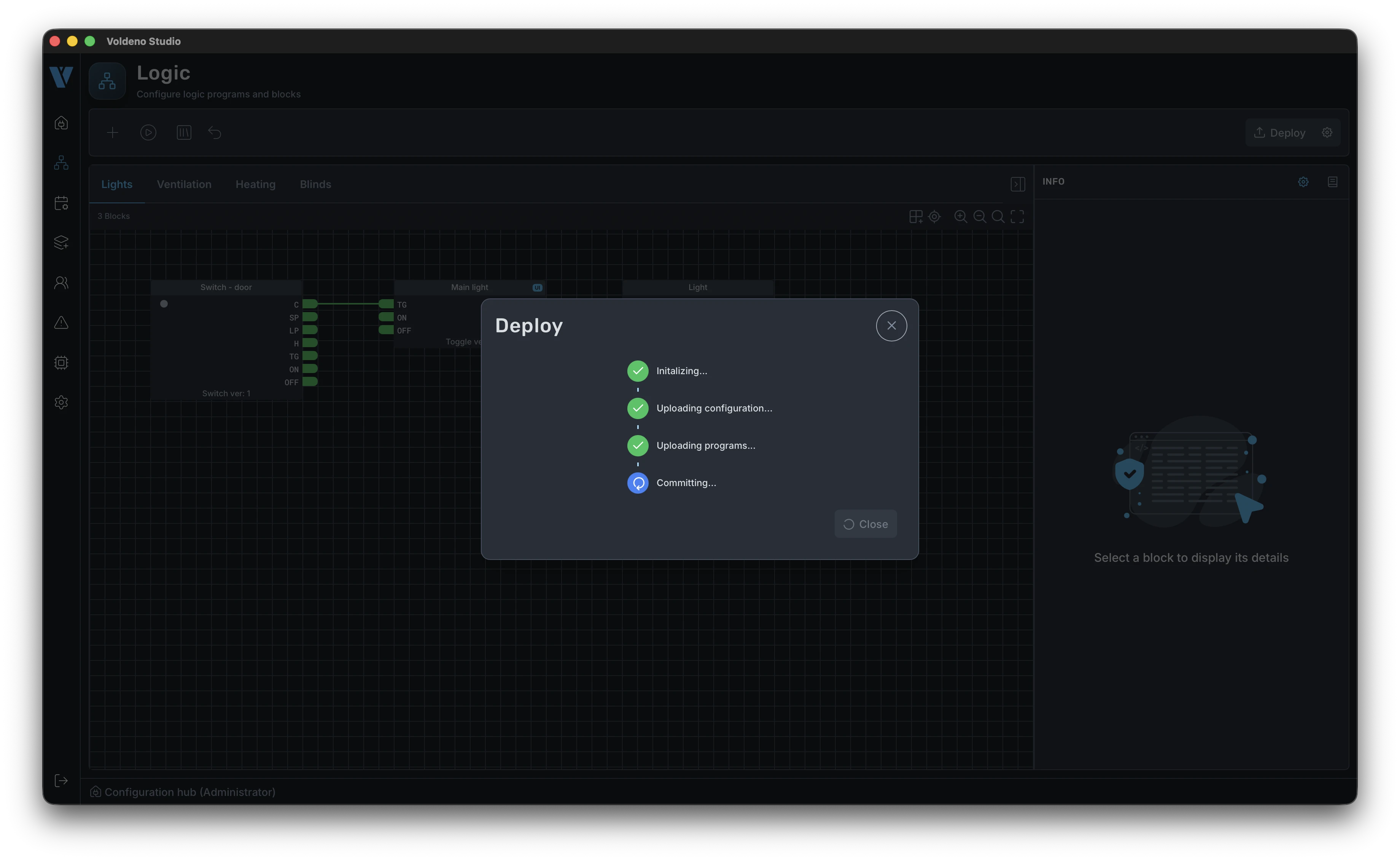 Deployment progress syncing configuration and programs to the Hub