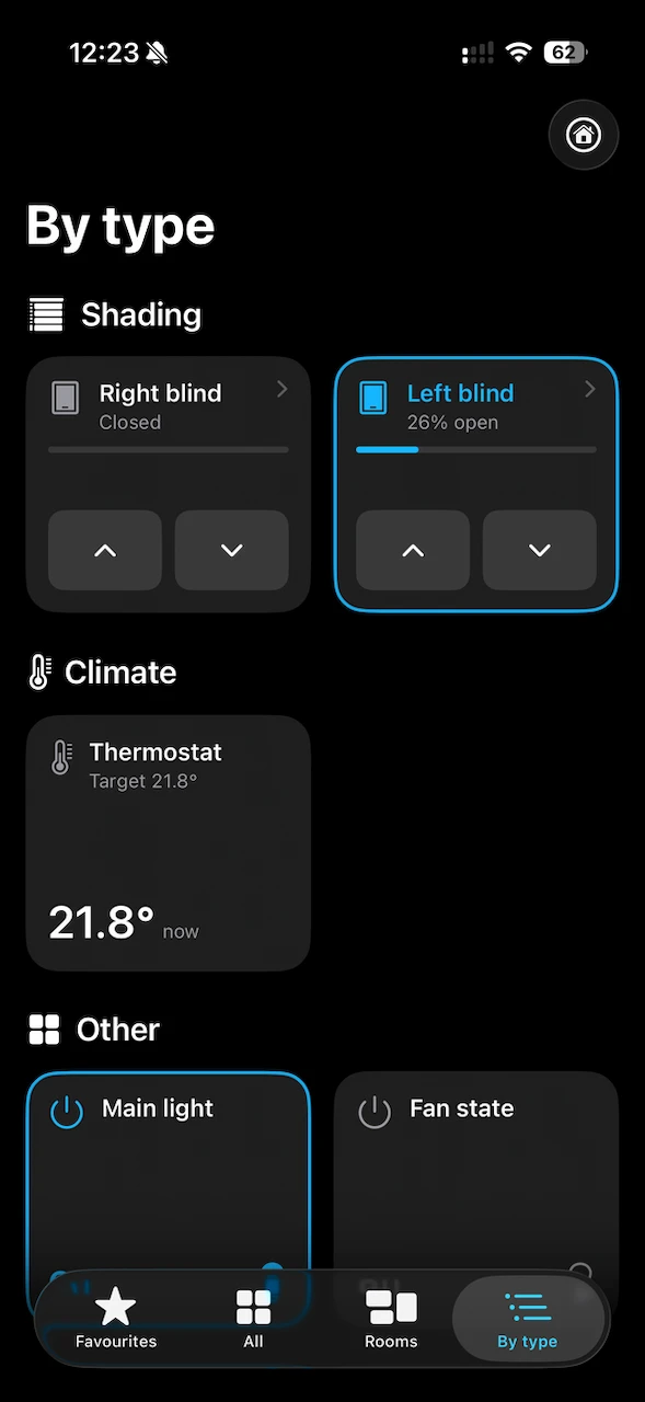 Voldeno Mobile — control view grouped by type