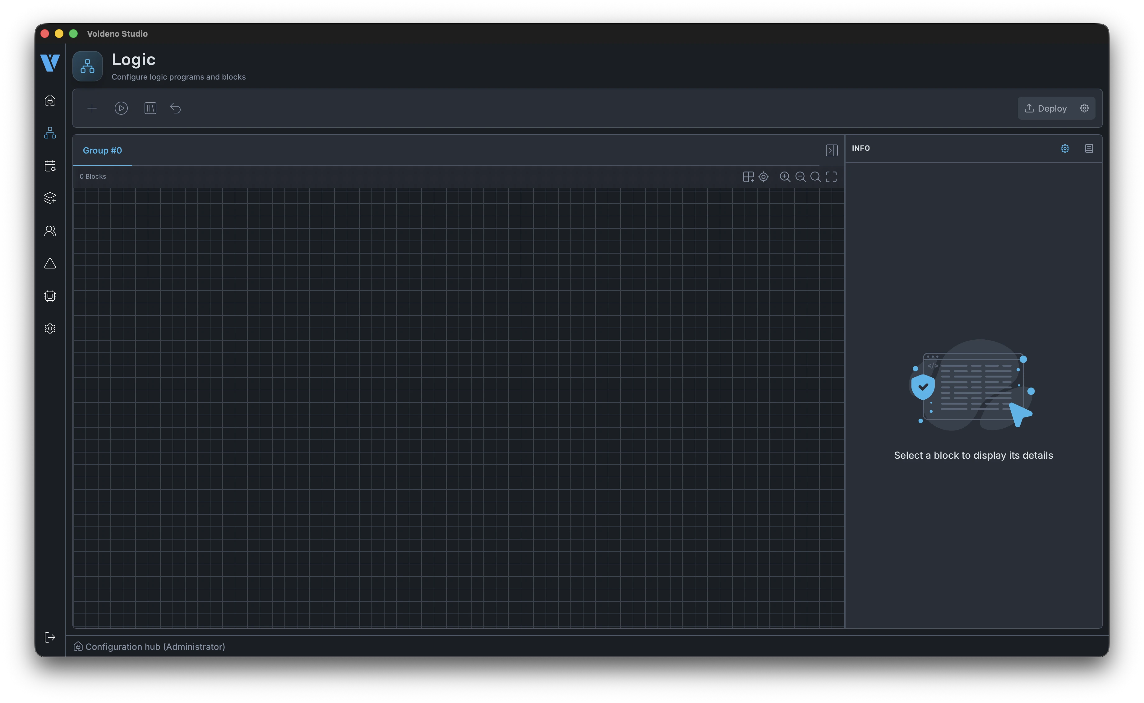 Empty logic editor canvas in Voldeno Studio