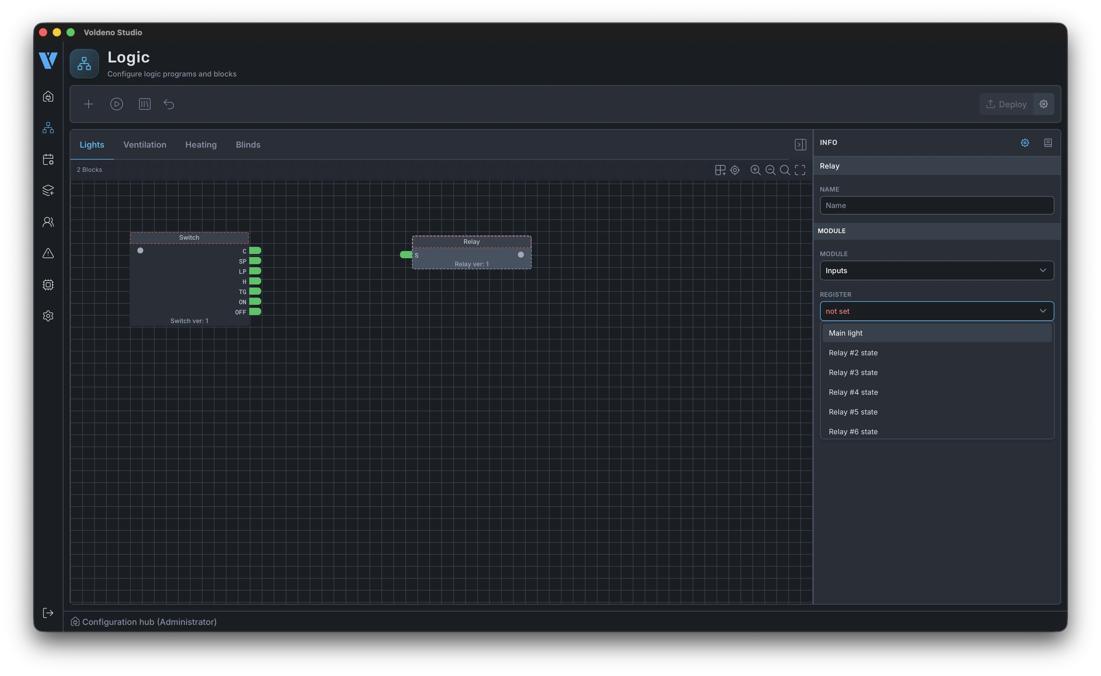 Configuring a logic block — linking to hardware module registers